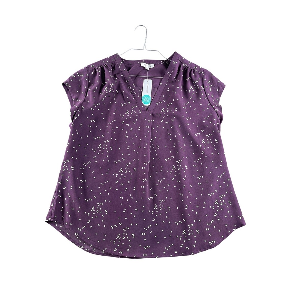 Monday Fun Lillian V Neck Blouse Purple Seed Print XXL New With Tags